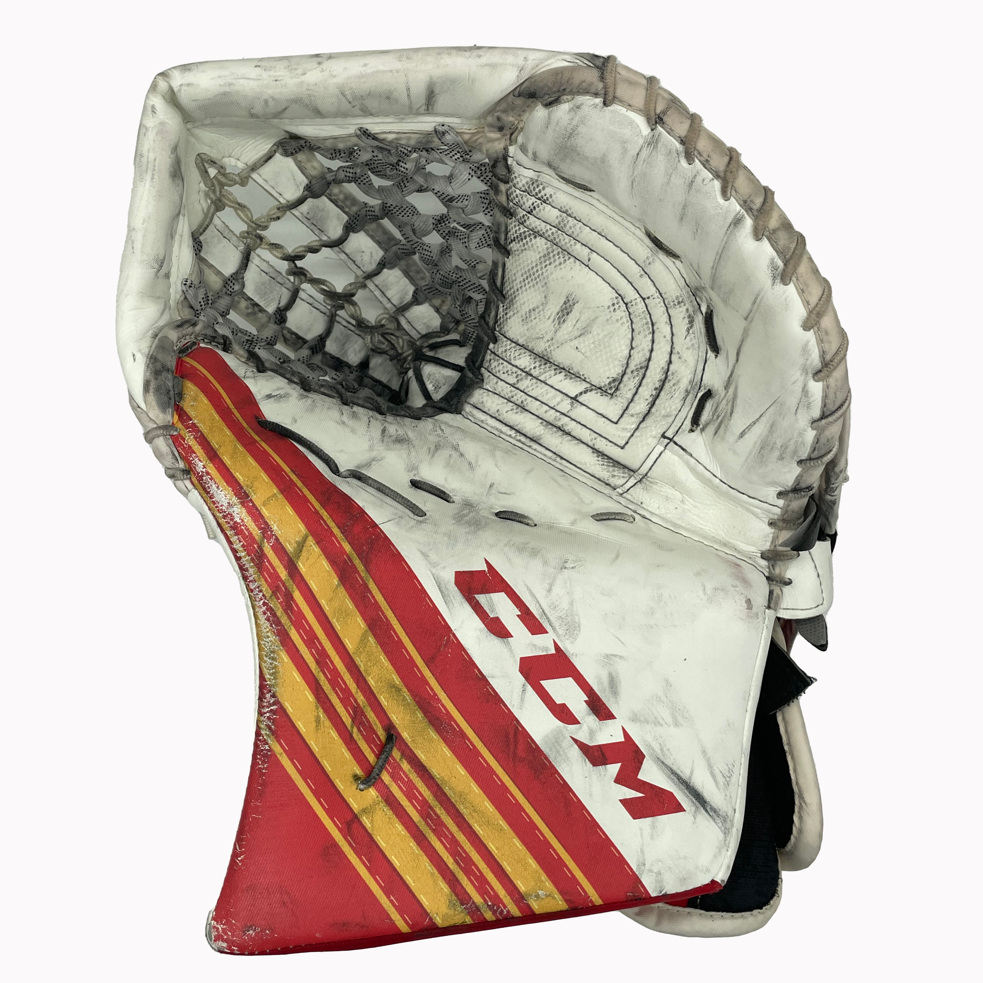 CCM Extreme Flex 5 - Ensemble de gardien de but Pro Stock d'occasion (blanc/rouge/jaune)